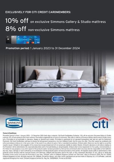 Home & Furniture offers | 10% off in Simmons | 18/01/2024 - 31/12/2024