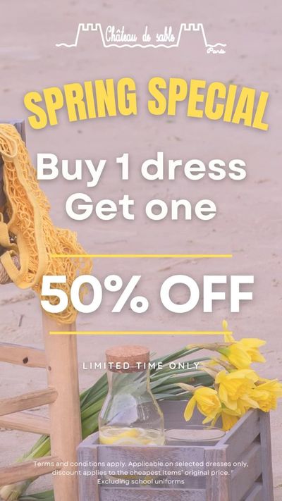 Clothes, shoes & accessories offers | 50% off in Chateau de Sable | 29/03/2024 - 31/05/2024