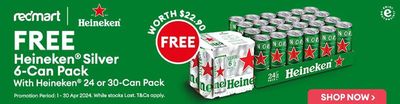 Supermarkets offers | Free Heineken 6-can pack in RedMart | 15/04/2024 - 30/04/2024