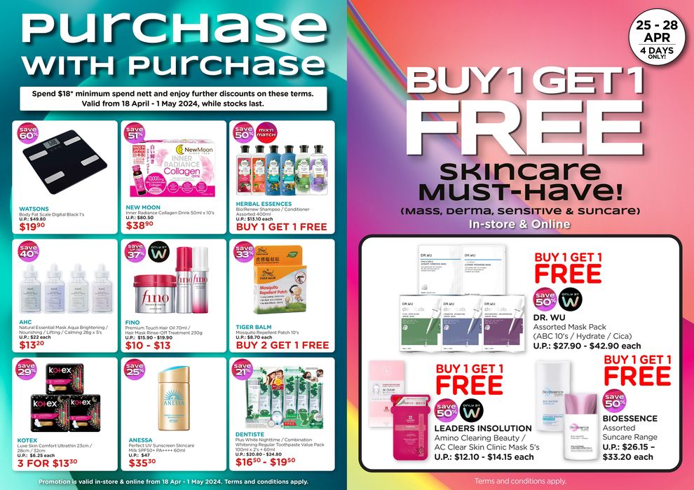 Watsons catalogue in Singapore | 30% off skincare! | 25/04/2024 - 28/04/2024