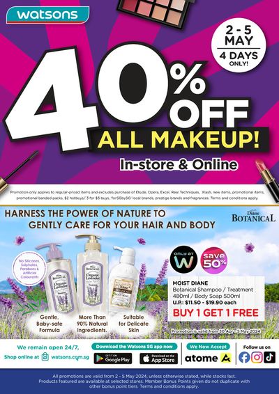 Watsons catalogue in Singapore | 40% off  | 03/05/2024 - 05/05/2024