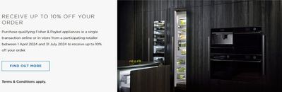 Electronics & Appliances offers | RECEIVE UP TO 10% OFF YOUR ORDER in Fisher & Paykel | 24/07/2024 - 31/07/2024