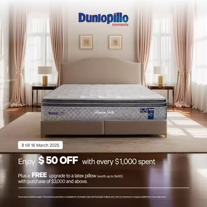 Dunlopillo catalogue | Enjoy 50$ off with every 1000$ spent | 11/03/2025 - 16/03/2025