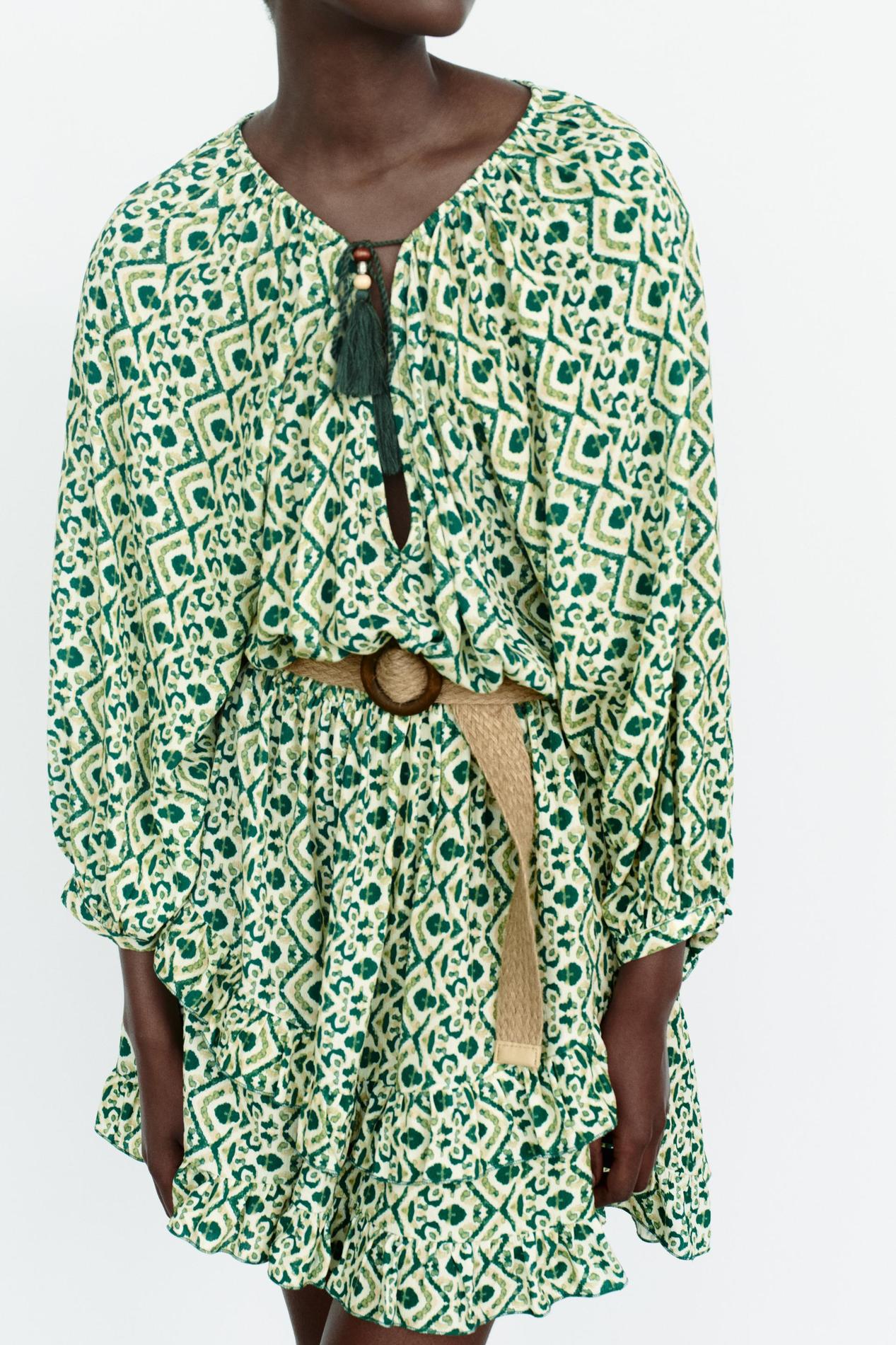 PRINTED DRESS WITH JUTE BELT offers at S$ 89.9 in ZARA