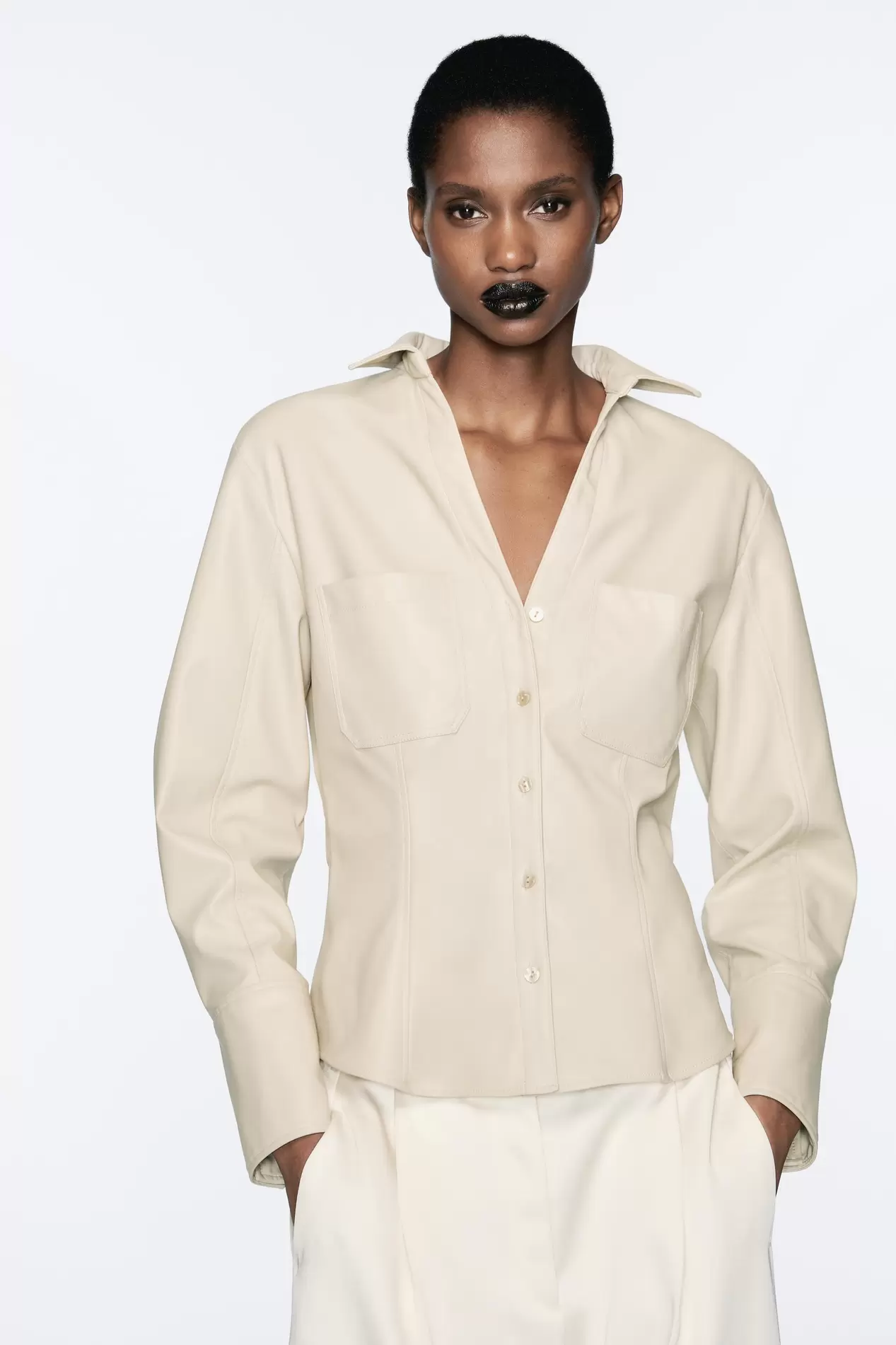 FITTED FAUX LEATHER SHIRT offers at S$ 65.9 in ZARA