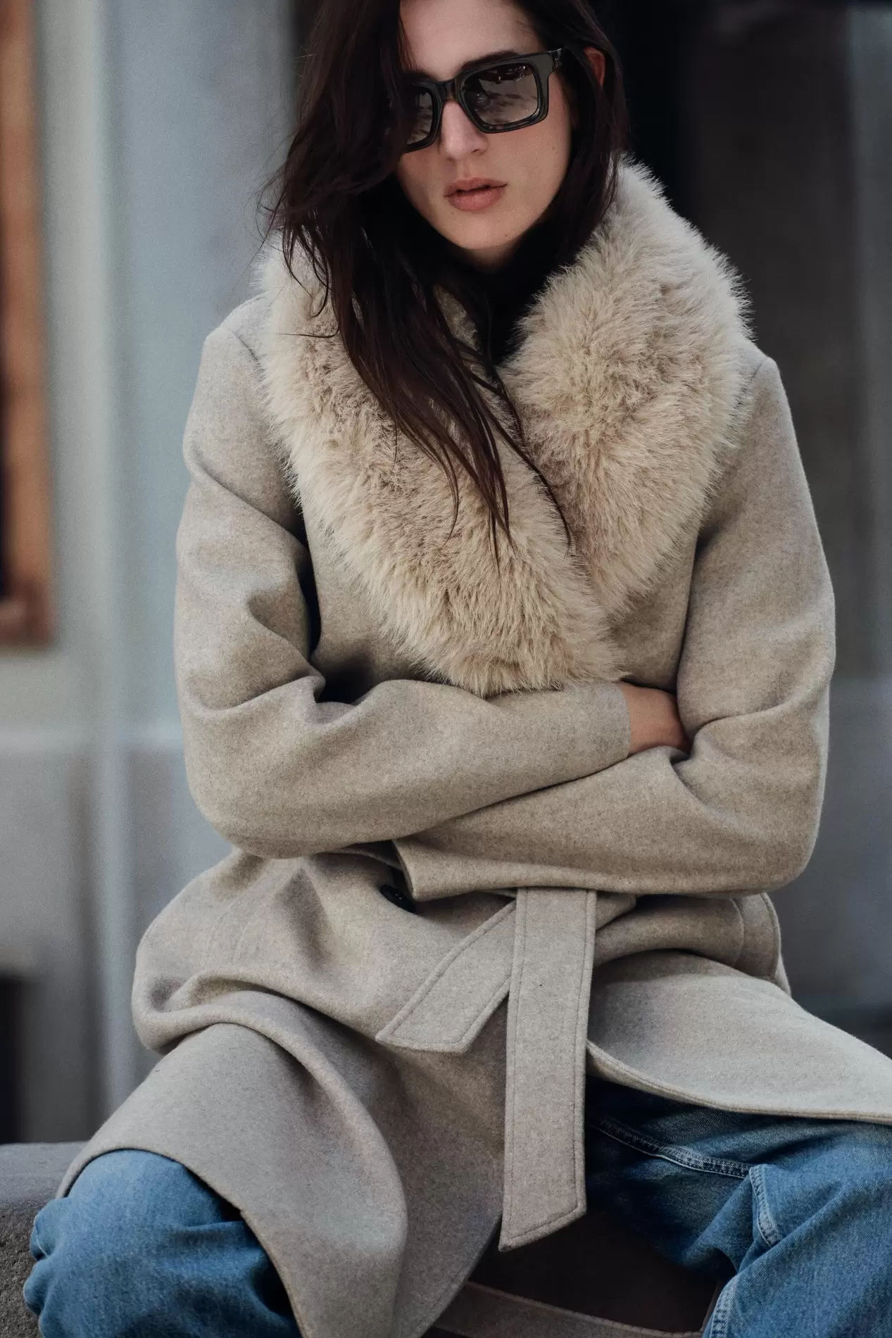 FAUX FUR LAPEL COAT offers at S$ 139 in ZARA