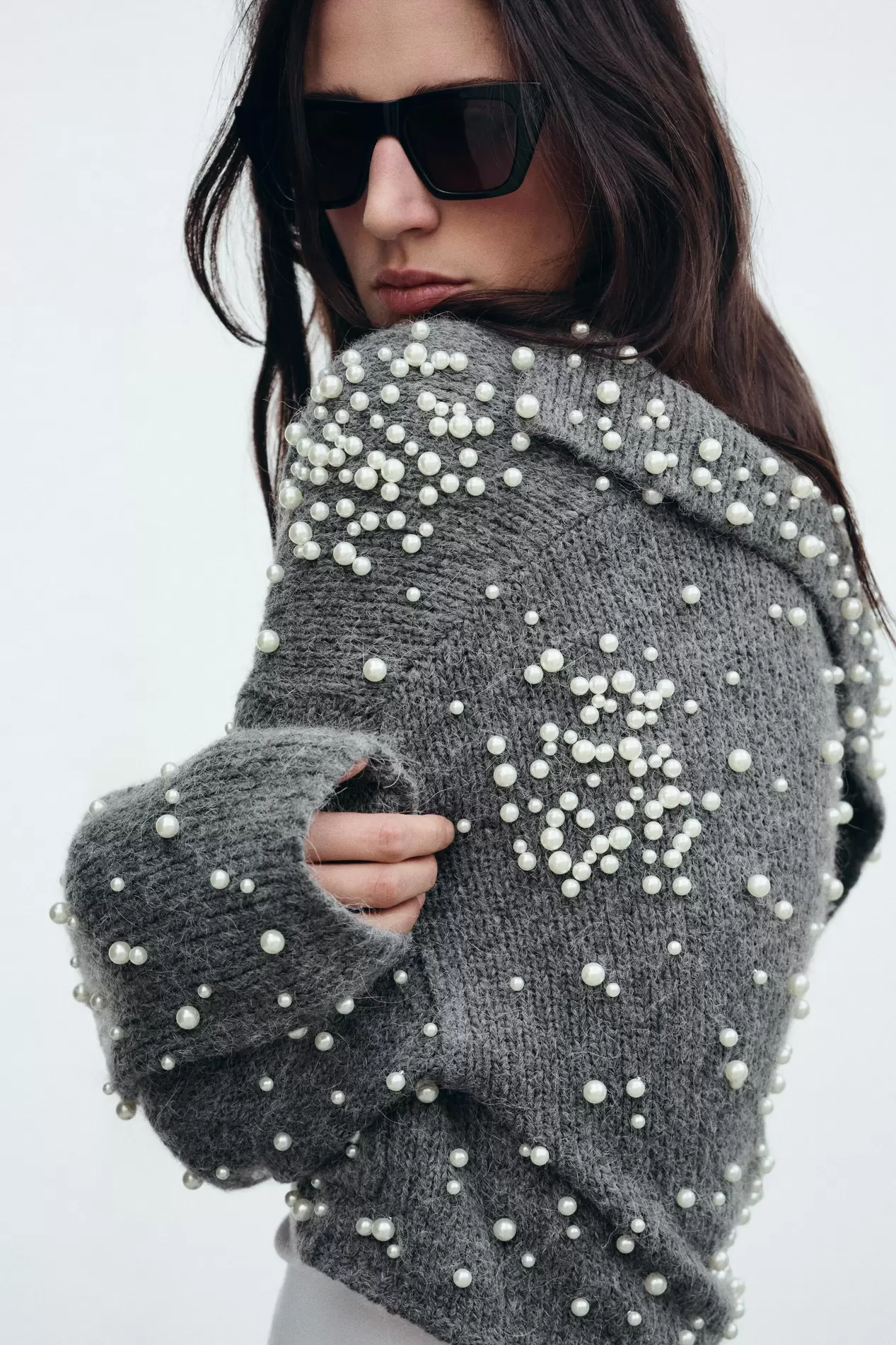 KNIT CARDIGAN WITH FAUX PEARLS offers at S$ 99.9 in ZARA