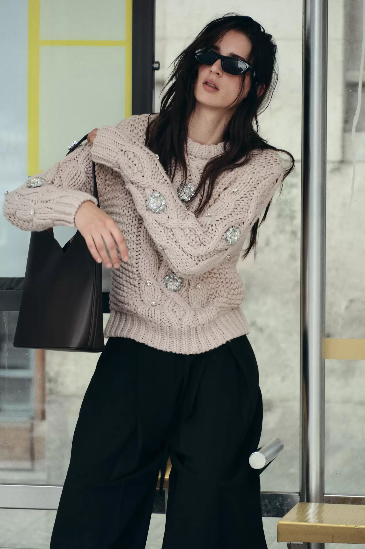 BEADED RHINESTONE KNIT SWEATER offers at S$ 119 in ZARA