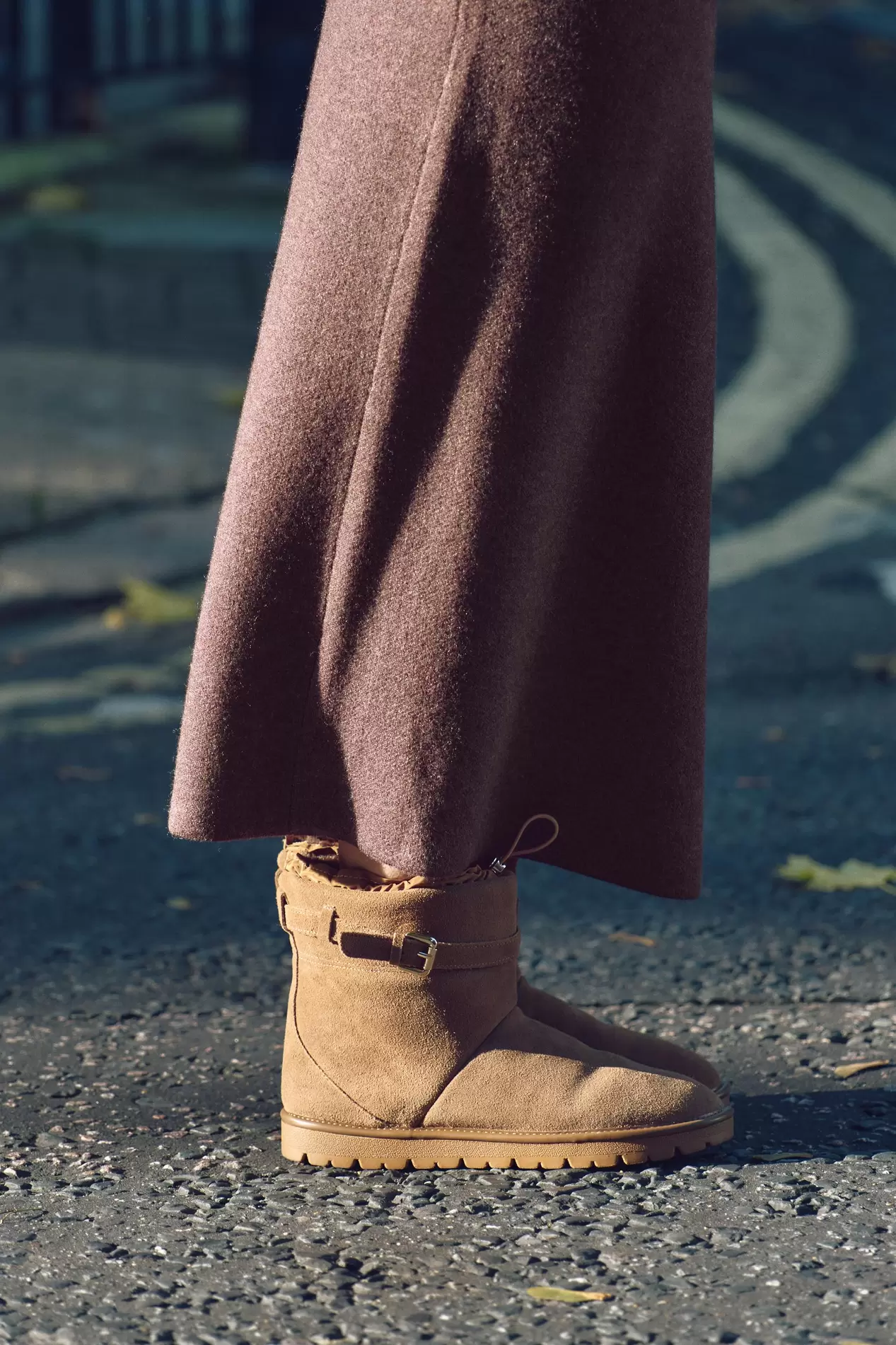 FLAT BUCKLED SPLIT SUEDE ANKLE BOOTS offers at S$ 119 in ZARA