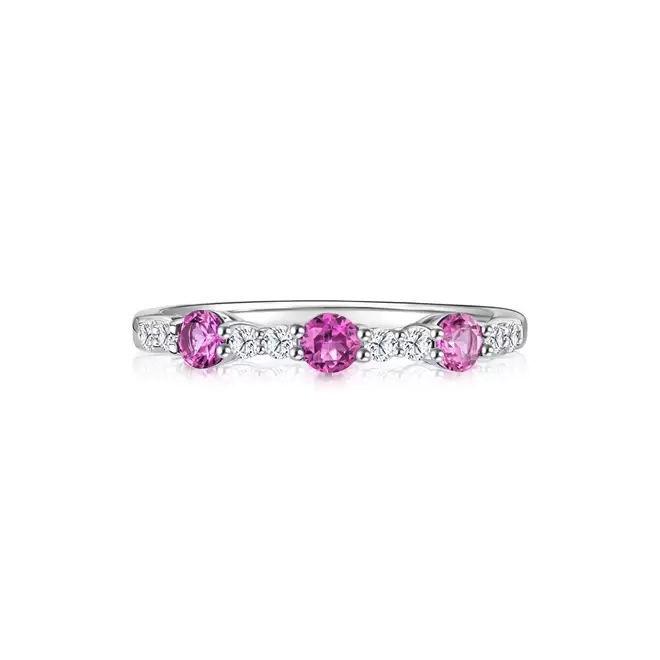 Trilogy of Love – Pink Sapphire Eternity Diamond Ring offers at S$ 499 in SK Jewellery