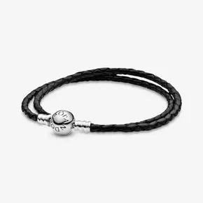 Pandora Moments Double Black Leather Bracelet offers at S$ 125 in Pandora