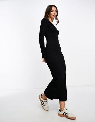 ASOS DESIGN ribbed long sleeve scoop neck maxi dress in black offers at S$ 21.5 in asos