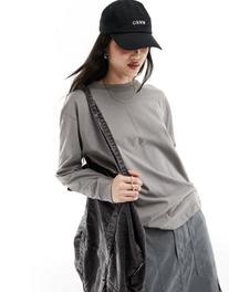 Pull&Bear oversized long sleeved t-shirt in pale grey offers at S$ 9.5 in asos