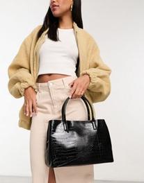 ASOS DESIGN croc tote bag with inner compartment  & detachable cross body strap offers at S$ 17 in asos