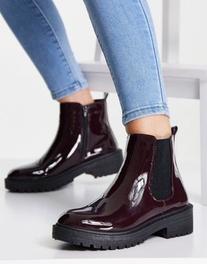 New Look chunky flat chelsea patent boot in red offers at S$ 17 in asos