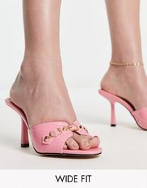 RAID Wide Fit Gloria heeled mules in pink patent offers at S$ 24.5 in asos