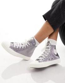 Converse Chuck Taylor All Star Hi glitter trainers in silver offers at S$ 42.25 in asos