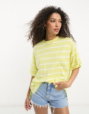 ASOS DESIGN oversized heavyweight t-shirt with side splits in yellow and white stripe offers at S$ 10.5 in asos