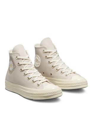 Converse Chuck 70 Hi daisy crochet trainers in desert sand offers at S$ 70 in asos