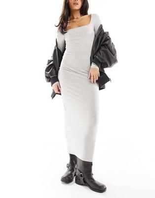 Miss Selfridge long sleeve square neck super soft bodycon maxi dress in grey marl offers at S$ 11.59 in asos