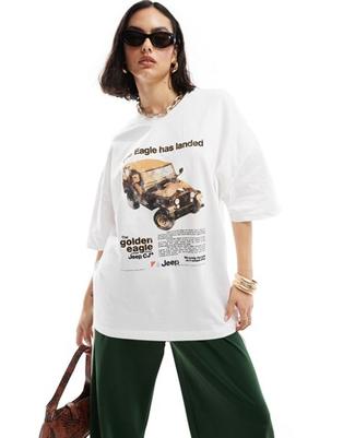ASOS DESIGN oversized t-shirt with eagle jeep licence graphic in white offers at S$ 26 in asos