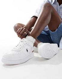 Polo Ralph Lauren masters court leather trainer with logo in white offers at S$ 139 in asos