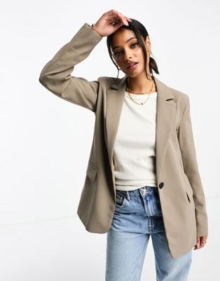 Pull&Bear oversized blazer in taupe brown offers at S$ 29.99 in asos