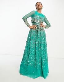 ASOS DESIGN Maxi anarkali dress in scatter sequin in turquoise offers at S$ 239 in asos