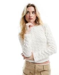 Vila long sleeved top with rose texture print in cream offers at S$ 33.14 in asos