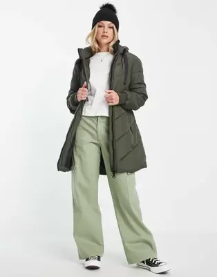 JDY chevron hooded padded coat in khaki offers at S$ 653 in asos