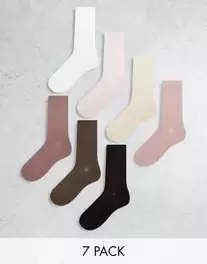 Lindex 7-pack sporty rib socks with raw edge in multi neutrals offers at S$ 152 in asos