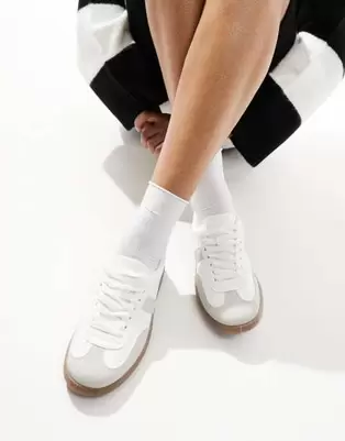 London Rebel Cally trainer with gum sole in white and grey offers at S$ 16 in asos