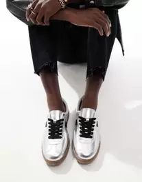 London Rebel Cally trainer with gum sole in silver offers at S$ 16 in asos