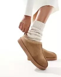 ONLY faux suede teddy lined slippers in light brown offers at S$ 35 in asos