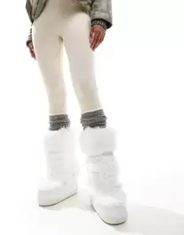 South Beach Fluffy Knee Snow Boot in White offers at S$ 60 in asos