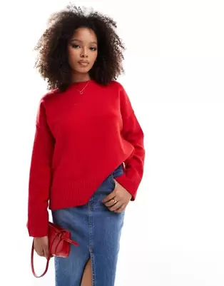 Bershka chunky crew neck jumper in red offers at S$ 29.99 in asos