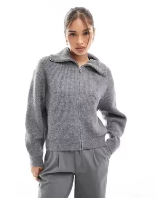 New Look high neck half zip jumper in grey offers at S$ 46.99 in asos