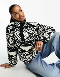 Columbia Helvetia cropped half snap fleece in aztec pattern black offers at S$ 65 in asos