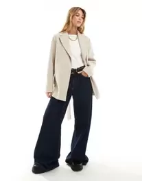 New Look short belted coat in mink offers at S$ 67.99 in asos