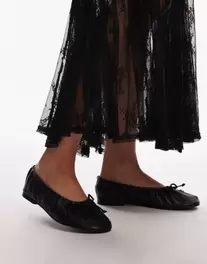 Topshop Claire leather ruched ballet flats in black offers at S$ 48 in asos