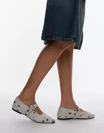 Topshop Cyndi leather square toe ballet flats with buckle detail in cow print pony offers at S$ 48 in asos