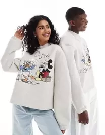 ASOS DESIGN Disney unisex boxy oversized scuba sweatshirt with Mickey Mouse and Donald Duck print in grey marl offers at S$ 139.5 in asos