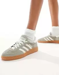 Adidas Originals Handball Spezial trainers in grey and white with gum sole offers at S$ 81 in asos