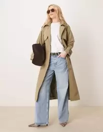 Abercrombie & Fitch longline trench coat in khaki offers at S$ 125 in asos