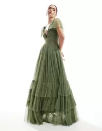 Lace & Beads Bridesmaid Madison maxi dress in soft olive offers at S$ 100 in asos