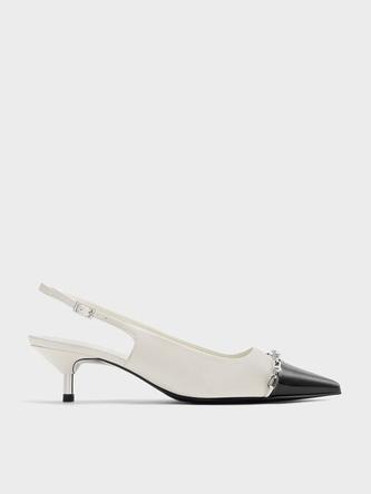 Patent Pearl Chain-Link Slingback Pumps               - white offers at S$ 46.1 in Charles & Keith