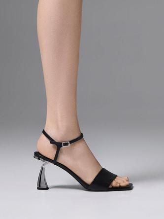 Open Toe Curved Heel Sandals               - black offers at S$ 41.9 in Charles & Keith