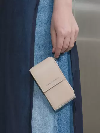 Calla Bi-Fold Side-Zip Card Holder  - oat offers at S$ 29.5 in Charles & Keith