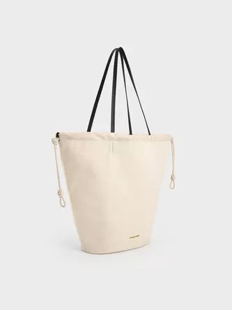 Sianna Linen Ruched Drawstring Tote Bag  - beige offers at S$ 55.9 in Charles & Keith