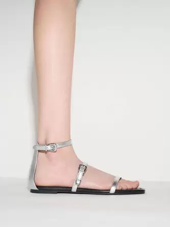 Square-Toe Buckled Triple-Strap Sandals  - silver offers at S$ 29.9 in Charles & Keith